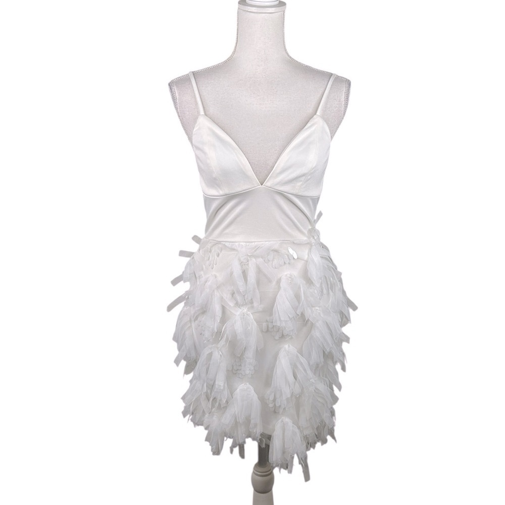 White V-Neck Spaghetti Strap Sequin Flowy‎ Tulle Special Occasion Dress Sz Small